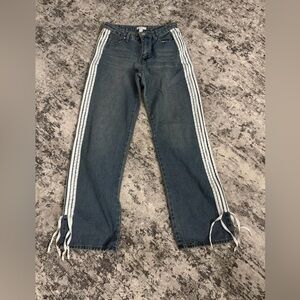 Forever 21 Dark Blue Straight-Leg Jeans with White Side Stripes